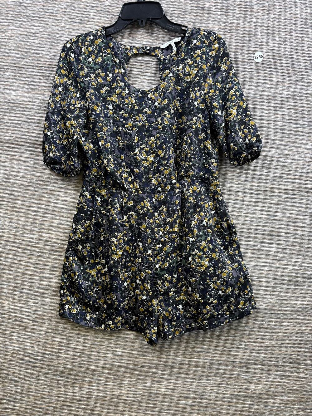 French Connection Romper Womens 4 Navy Floral Short Sleeve Keyhole Back Zip